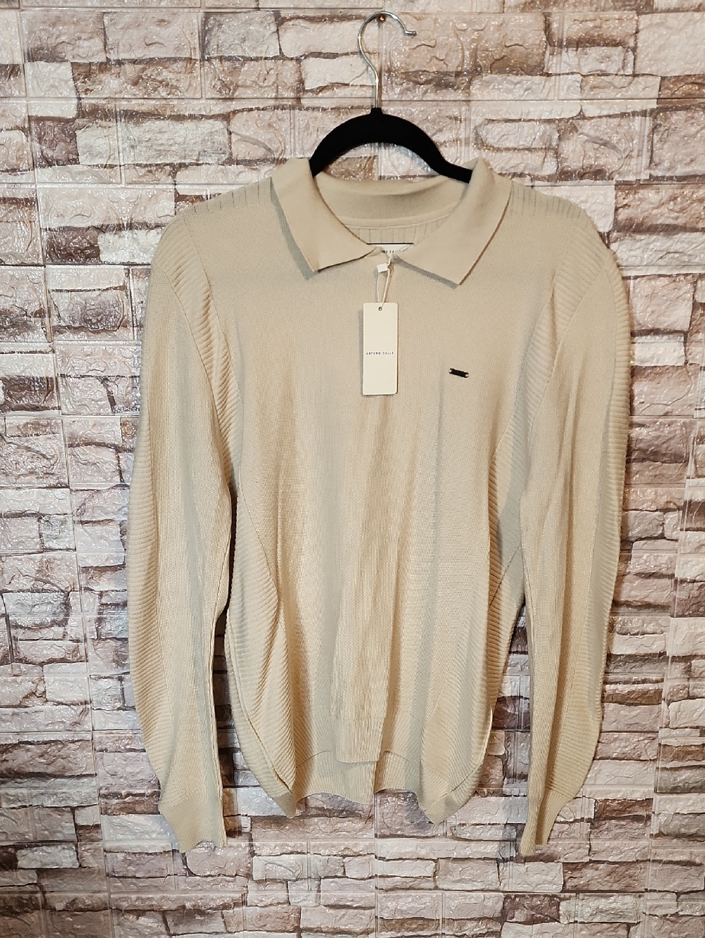 Arturo Calle Men's Beige  Tan Polo  Sweater
